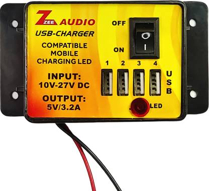 SYMFONIA 12v-24v Usb Charger Complete Mobile Charger With 4 Usb Socket and LED Indicator 3.2 A Bike Mobile Charger