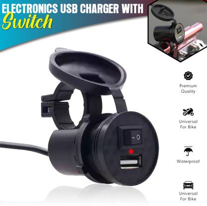 Moto Genius Mono USB Charger Socket Power Outlet 5V 2 A for Motorcycle Mobile with Wire Kit 1.2 A Bike Mobile Charger