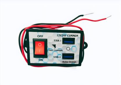 Robo Ocean DC Bike Charger Dual USB 12V/24V Common Fast Charger 2 A Bike Mobile Charger