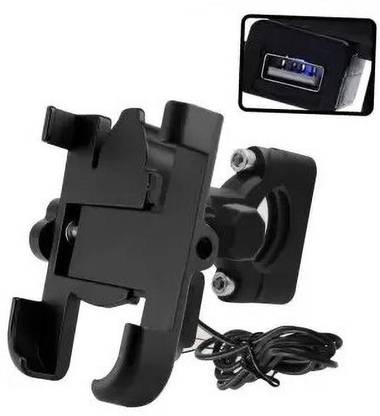 Autofledge Universal Metal Body 360 Degree Rotating Handlebar Cradle Stand with USB Charger Bike Mobile Holder