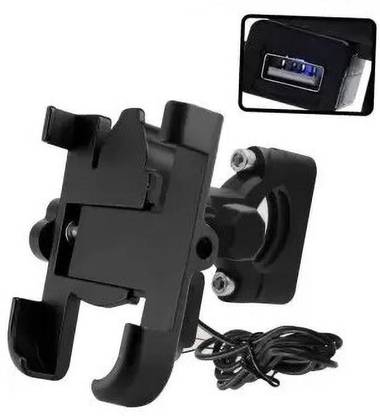 Autofledge Universal Metal Body 360 Degree Rotating Handlebar Cradle Stand with USB Charger Bike Mobile Holder