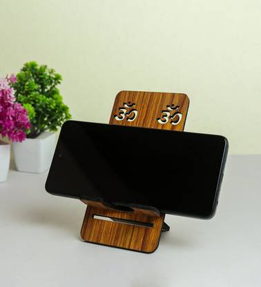 Tulip Art Wooden Handcrafted Swastik And Om Phone Holder, Best For Desk Use Set Of 1 Bike Mobile Holder