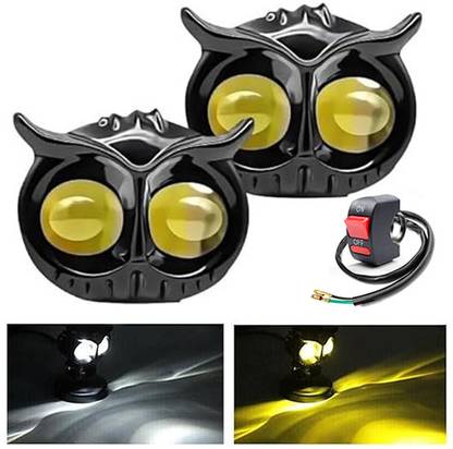 JKM traders 2 Pcs Owl Shape Dual Color Fog Light With (Yellow and White) Projector Lens