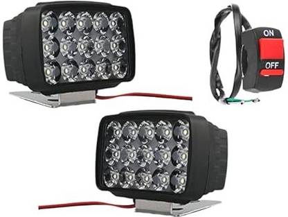 Rudra Collctions 12V DC Power 15 LED Fog Light, Waterproof Head Lamp(Pack of 2 Free Switch White) Projector Lens