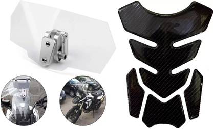 acube mart Tank Pad Sticker 7D 7DCF-1 + Motorcycle Windshield Adjustable Extension Bike Tank Pad