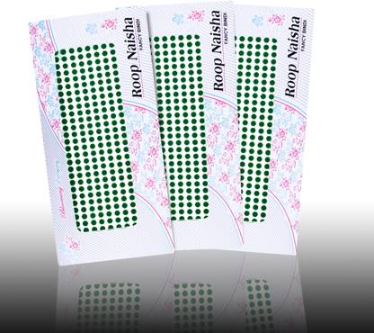 RoopNaisha Pack of 3 Cards, Size no 9 (mini Green), Original Green Bindis for woman Forehead Green Bindis