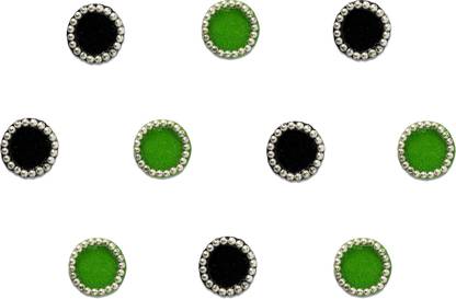 Comet Busters Round Black and Green Bindi With Silver Beads Border For Women (6 mm) (BV180) Forehead Multicolor Bindis