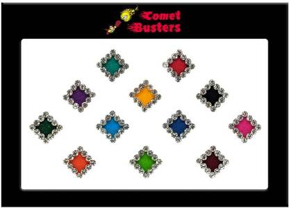 Comet Busters Multicolor Square Velvet Bindi With Silver Stone Border (6mm) (BV1648) Forehead Multicolor Bindis