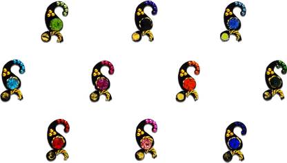 Comet Busters Handcrafted Black Bindis With Colored Stones (BV1123) Forehead Black Bindis