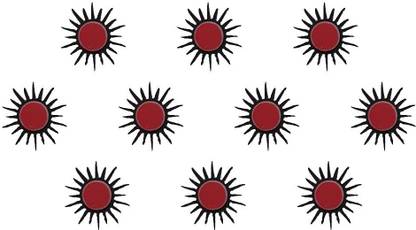 Comet Busters Traditional Red Sun Bindis (BIN1066) Forehead Red, Black Bindis