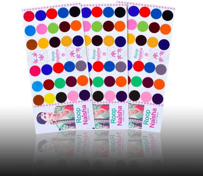 RoopNaisha 18mm Size, Pack of Three cards , Biggest size in BINDI Forehead Multicolor Bindis