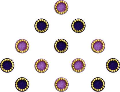 Comet Busters Round Purple and Black Bindi With Gold Beads Border (5 mm) (BIV233) Forehead Multicolor Bindis