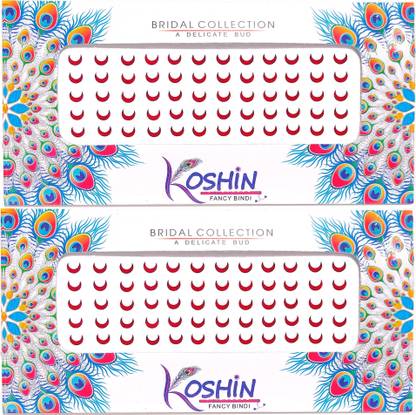 Koshin Red Half Moon Black Outline Small Size Velvet Bindi For Girls Women Ladies Combo Forehead Red Bindis