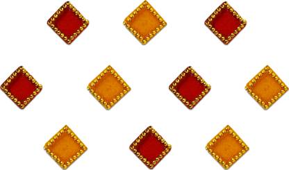 Comet Busters Square Yellow and Red With Gold Beads Border Bindi For Women (5 mm) (BV168) Forehead Multicolor Bindis