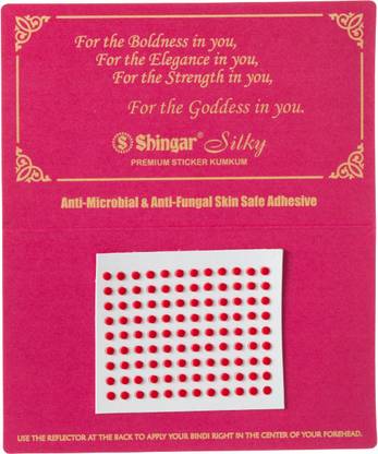 SHINGAR Silky Premium Sticker Kumkum Enriched with Almond and AloeVera Extracts (Red-S8) Forehead Red Bindis