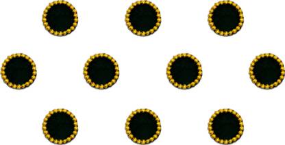 Comet Busters Black Round Velvet Bindi for Women With Gold Bead Border (9mm) (BV1472) Forehead Black Bindis