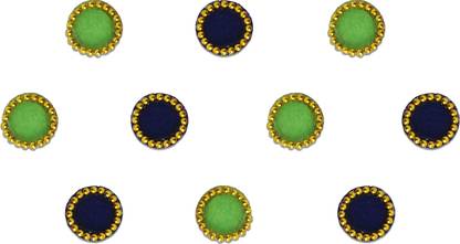 Comet Busters Beautiful Purple and Green Round Bindi With Gold Beads Border(6 mm) (BV178) Forehead Multicolor Bindis