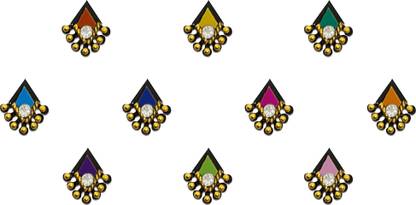 Comet Busters Fancy Diamond Shaped Multicolor Bindi With Gold Beads (BV1523) Forehead Multicolor Bindis