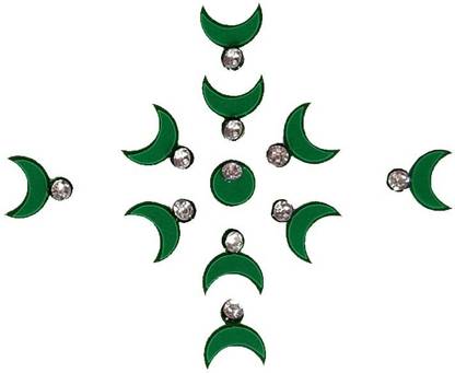 Comet Busters Beautiful Handcrafted Green Moon Bindis with Silver Stone (5mm) (BV1781) Forehead Green Bindis
