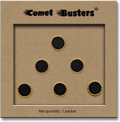 Comet Busters Round Velvet Black Bindi With Golden Border (8 mm) (BV377) Forehead Black Bindis