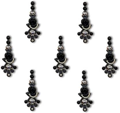 Comet Busters Handcrafted Black Bindis with Silver Stones (BV1925) Forehead Black Bindis