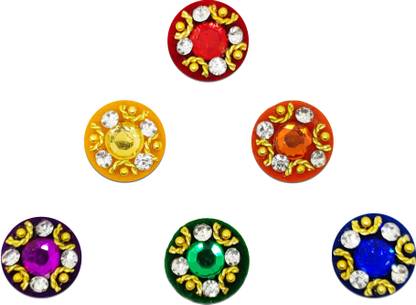 Comet Busters Round Multicolor Velvet Bindis With Stone Work (BV1350) Forehead Multicolor Bindis