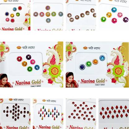 NAVEENA ENTERPRISE NAVEENA ROUND OVAL BINDI DESIGN PACK OF 12 FLAPS FOREHEAD Multicolor Bindis
