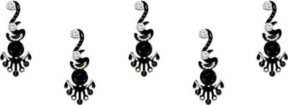 Comet Busters Handcrafted Long Black Bindis With Silver Stone (BV1169) Forehead Black Bindis