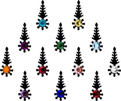 Comet Busters Beautiful Black Bindi With Multicolor Stones (BV301) Forehead Black Bindis