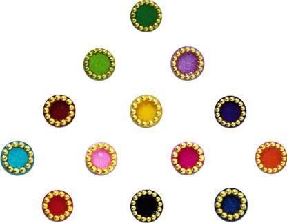 Comet Busters Round Beautiful Multicolor Bindi With Gold Beads Border (5 mm) (BV265) Forehead Multicolor Bindis