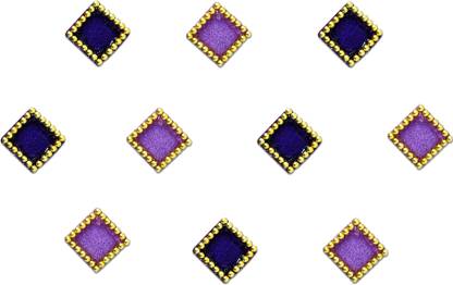 Comet Busters Square Purple and Pink Bindi With Gold Beads Border For Women (5 mm) (BV187) Forehead Multicolor Bindis