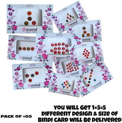 QUBIX New-FB216Best Round Multicolors Velvet Bindis With Stone Work Forehed Multicolor Bindis
