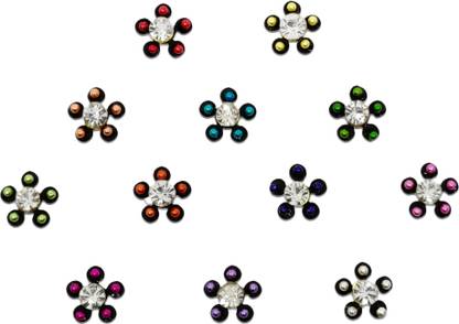 Comet Busters Black Floral Bindis With Colorful Beads and Silver Stone (BV1389) Forehead Black Bindis