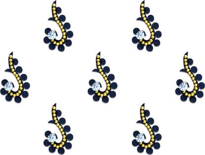 Comet Busters Beautiful Black Bindi With Silver Stone and Golden Work (BV742) Forehead Black Bindis