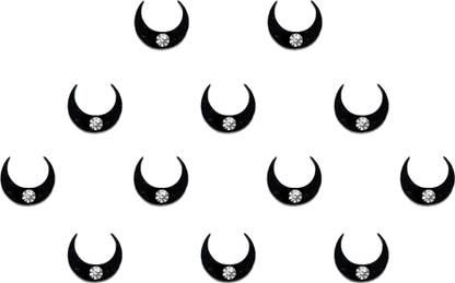 Comet Busters Small Moon Shaped Black Bindi With Stone (BV548) Forehead Black Bindis