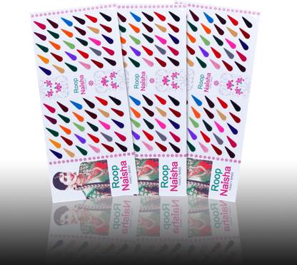 RoopNaisha Pack of 3 Cards, length 12mm ,Tilak Bindi Forehead Multicolor Bindis