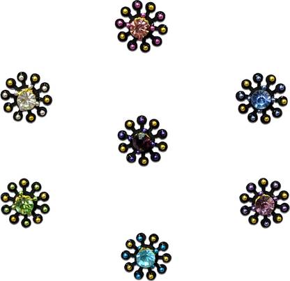 Comet Busters Fancy Round Bindis With Colorful Stone and Beads (BV1114) Forehead Multicolor Bindis