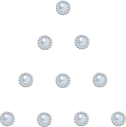 Comet Busters Small Pearl Bindi With Silver Border (4 mm) (BV481) Forehead White Bindis