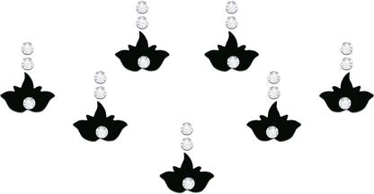 Comet Busters Beautiful Handcrafted Lotus Bindi with Stones Forehead Black Bindis