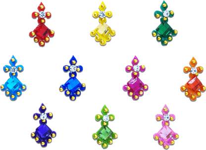Comet Busters Beautiful Handcrafted Colorful Bindi With Golden Work (BV729) Forehead Multicolor Bindis