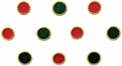 Comet Busters Beautiful Red and Green Round Bindi With Gold Beads Border (6 mm) (BV174) Forehead Multicolor Bindis