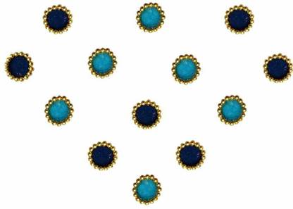 Comet Busters Round Blue and Black Bindi With Gold Beads Border (5 mm) (BV239) Forehead Multicolor Bindis