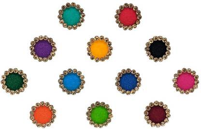 Comet Busters Multicolor Round Velvet Bindi With Gold Stone Border (8mm) (BV1637) Forehead Multicolor Bindis