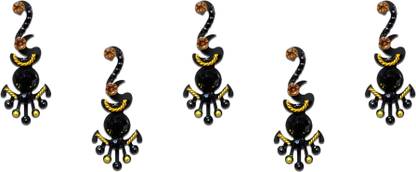 Comet Busters Long Black Bindis With Golden Stone (BV1170) Forehead Black Bindis