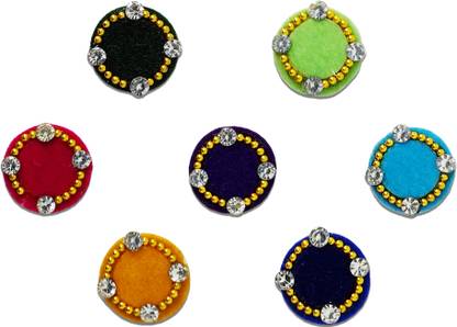 Comet Busters Round Beautiful Multicolor Velvet Bindi With Stones (BIV638) Forehead Multicolor Bindis
