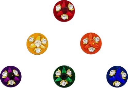 Comet Busters Round Multicolor Velvet Bindis With Stone Work (BV1349) Forehead Multicolor Bindis