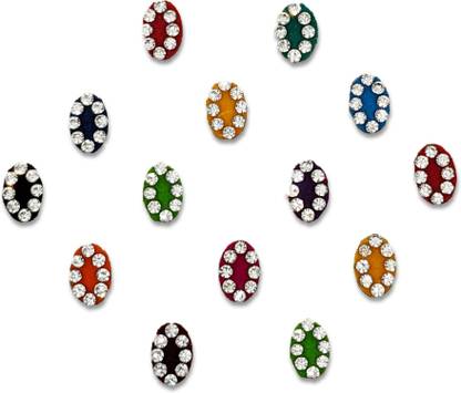 Comet Busters Multicolor Oval Velvet Bindis with Silver Stone Border (7mm) (BV2009) Forehead Multicolor Bindis