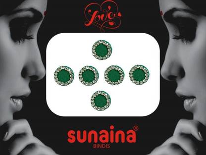 SUNAINA New Love Collection Round Green Bindi With Silver Stone For Women (Size-1 (9MM)) FOREHEAD Green Bindis  (STICK ON)