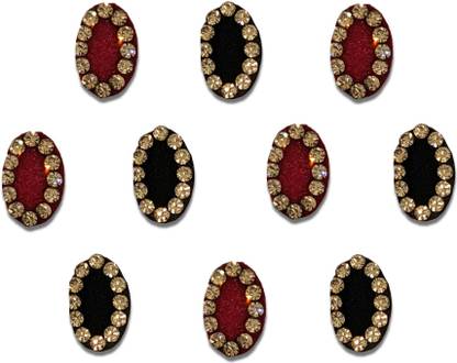 Comet Busters Black and Maroon Velvet Oval Bindi With Gold Stone Border (10mm) (BV1993) Forehead Multicolor Bindis