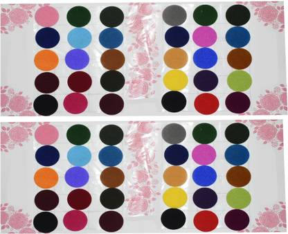 Beautiful Line Simple Multicolor Stick Kumkum Velvet Forehead Round Bindi, No Gum Mark(Size-02) Forehead Multicolor Bindis